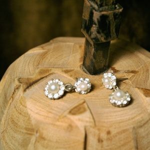 Pearl and Rhinestone Drop Earrings